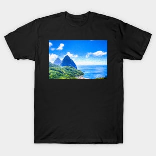 View of the famous Piton mountains in St Lucia, Eastern Caribbean T-Shirt